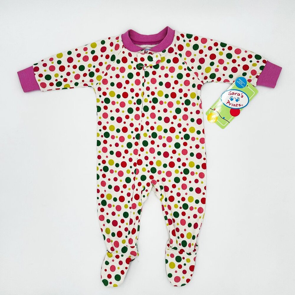 NWT Sara’s Prints Baby Girls Footed Pajamas Size 6M Dots Print